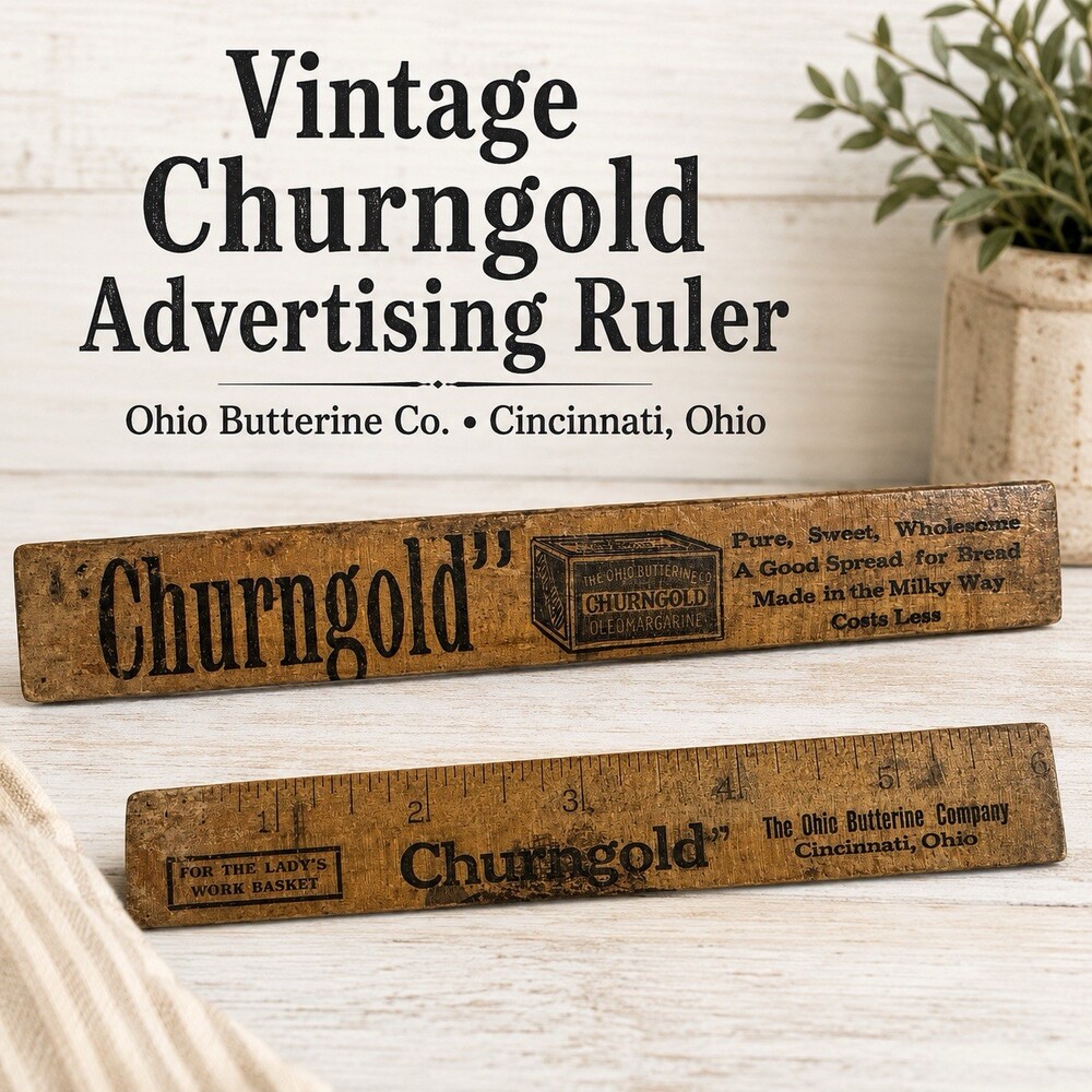 Advertising Churngold Butterine Ruler 1910s 6" Wood Boycott Cincinnati Ohio